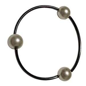 Elegant Silver Toned Bangle Bracelet Three Faux Pearl Accents Fashion Jewelry